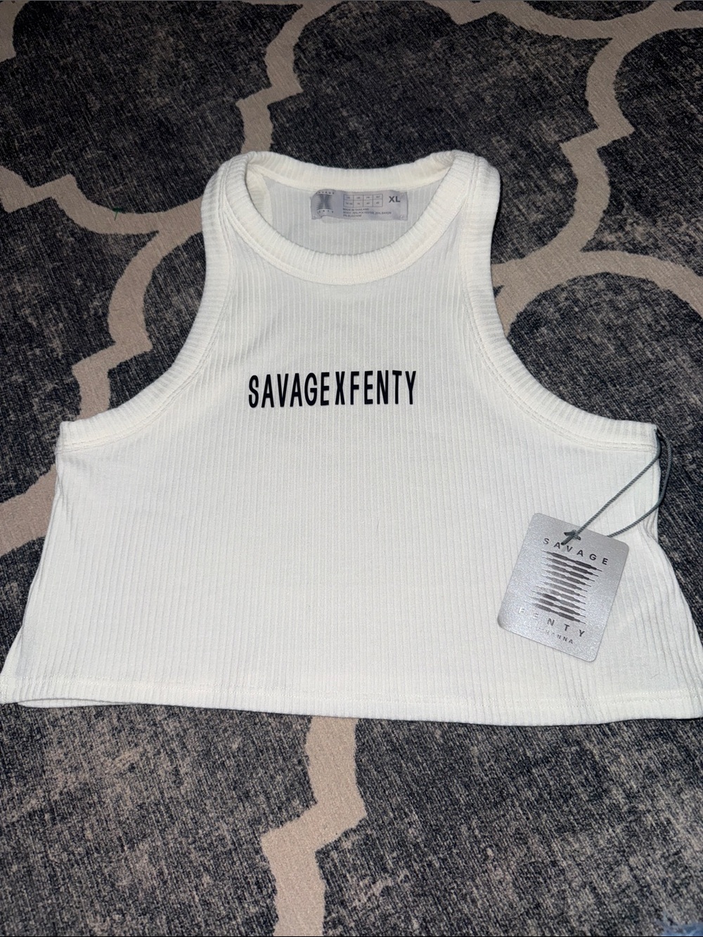 NEW Savage x Fenty Tan Ribbed Cropped Tank Logo Essential Womens Med